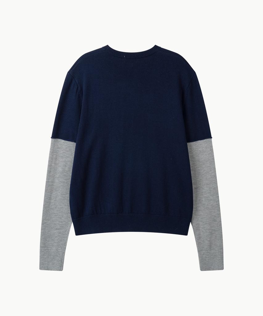 Leondi Panel Crew Neck Round Knit - Navy