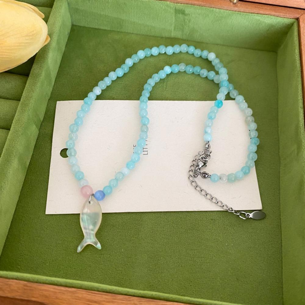 Sweet Mini Fish Necklace Bohemia Ocean Style Beach Choker Trendy Beads Pendant Necklace  Sea