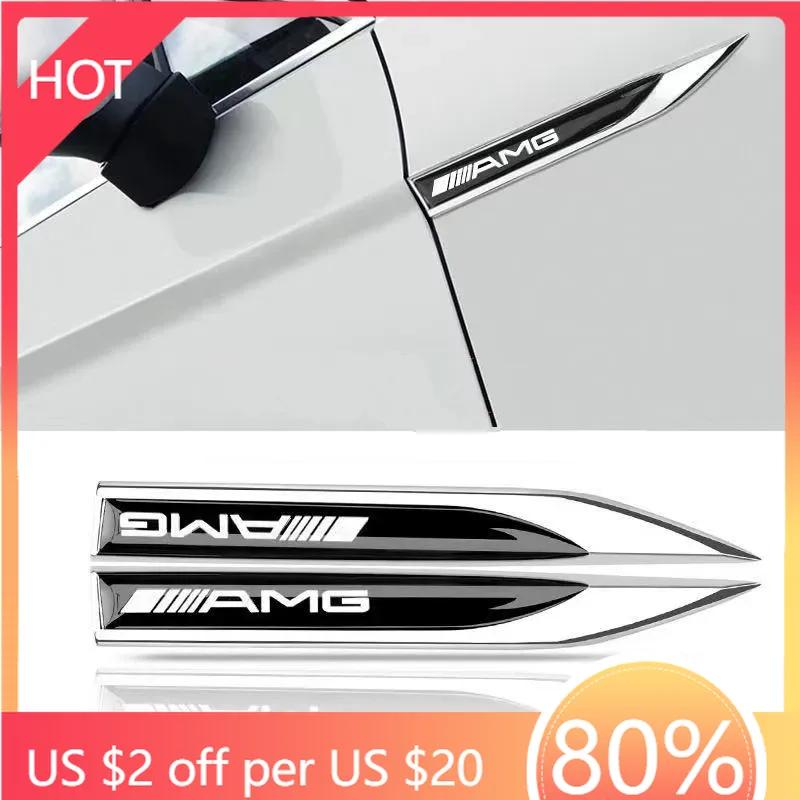 Car Sticker 2pcs 3D Metal Car Fender Side Wing Emblem Badge Sticker For Mercedes benz W203 W204 W205 W210 W211 W212 W164 W176 CL