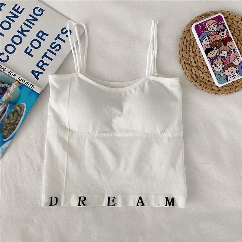 Spring and Summer New Hong Kong Taste Beautiful Back Slim Body All Wear Thin Short Letter Strap Small Vest
