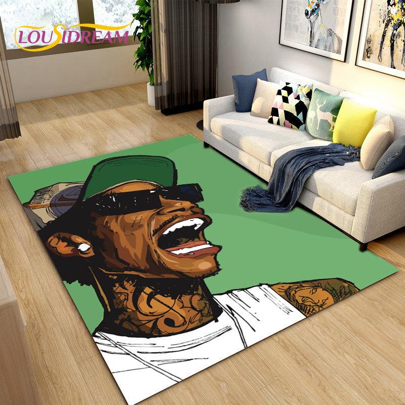 Hip Hop Art Rapper Legend Star Area Rug Large,Carpet Rug for Living Room Bedroom Sofa Doormat Decoration,Kids Non-slip Floor Mat