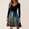 Women's Casual Fashion V Neck Long Sleeve Christmas Printed Party Vintage Long Dresses