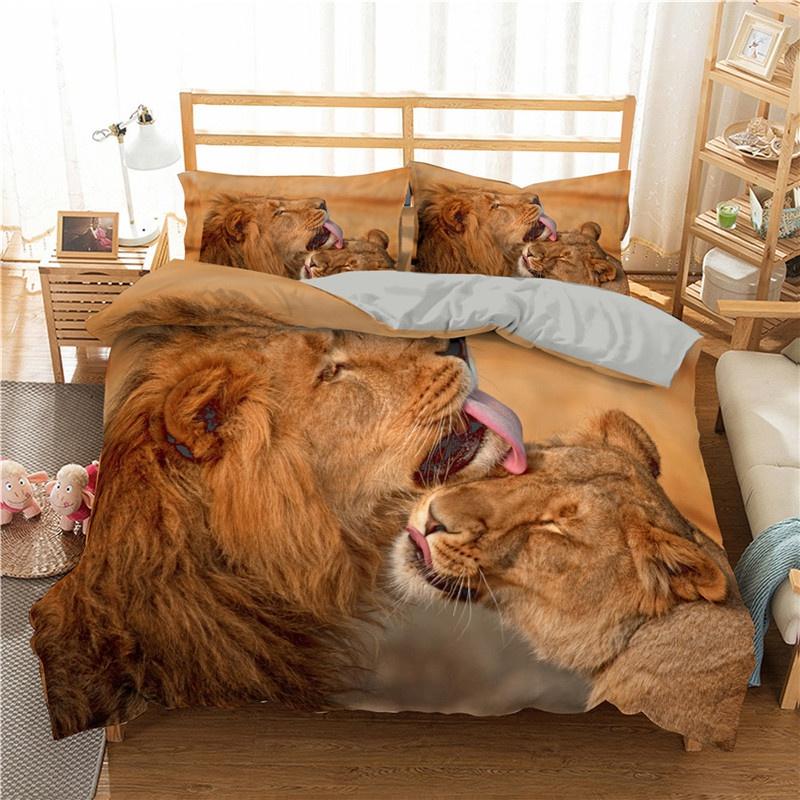 3D Lions Bedding Set Comfortable Cotton Duvet SetCover 2\/3Pcs EU\/US\/AU\/UK Single Twin Full Queen Double King Size Bed