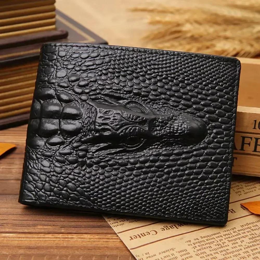 Crocodile Skin Wallet Men PU Leather Small Zipper Short Men Wallets Credit Card Holders Coin Pocket Purse Alligator