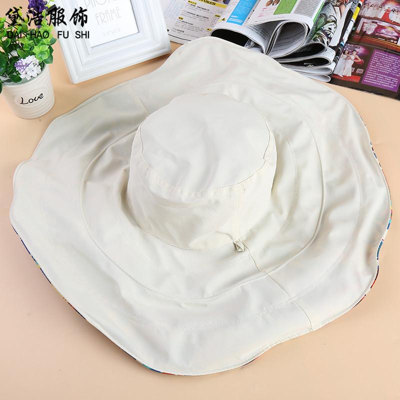 Korean version sun hat women's summer foldable large edge flower cloth hat sun hat double-sided super fire