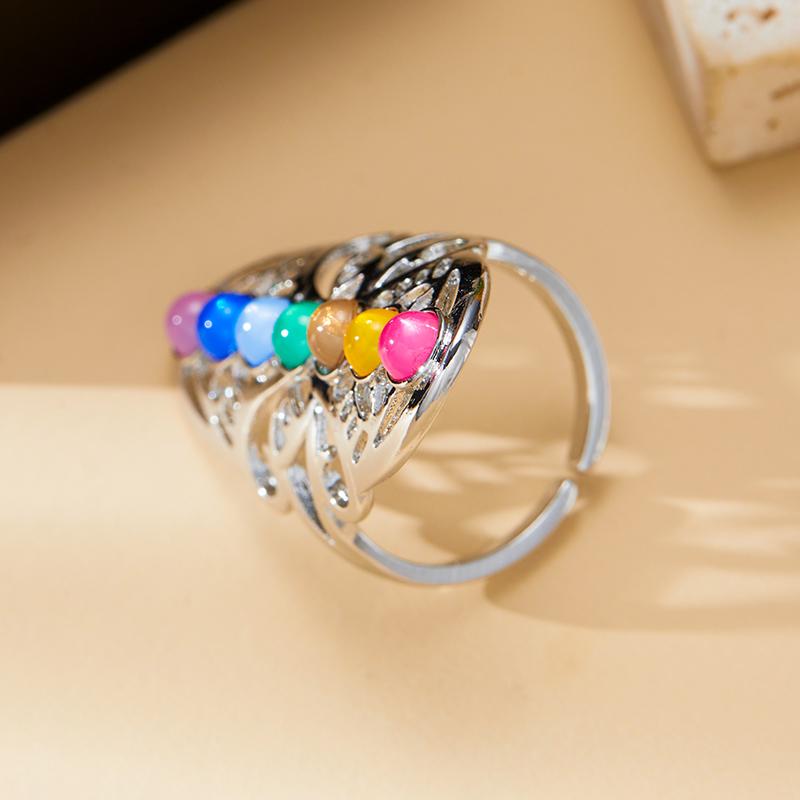 7 Chakras Beads Rings for  Vintage Hollow Silver Color Plated Yoga Tiger Eyes Stone Adjustable Open Ring Boho Ethnic Jewelry