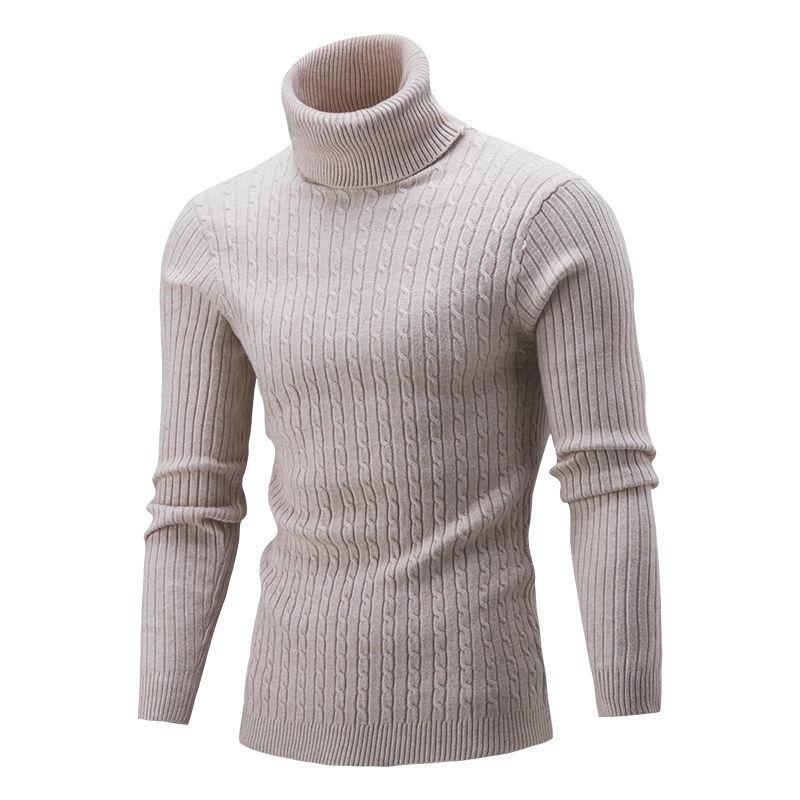 Men's Slim Fit High Collar Knitted Sweater Pullover - Trendy Cross-Border Autumn/Winter Long Sleeve Twisted Design