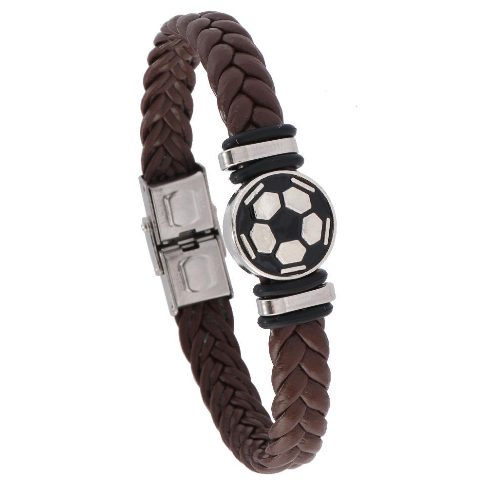 Men's Stainless Steel Luminous Football Team Leather Bracelet - Commemorative Gift