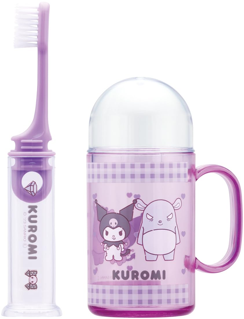 

Skater Portable Travel Toothbrush Set with Case for Regular Perfect for Elementary and More with Sanrio and Kuromi Designs Kids, Bristles, 14.5cm,