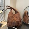 Korean Style Tassel Shoulder Bag Solid Color Tote Bag Casual Suede Handbag  Office Worker