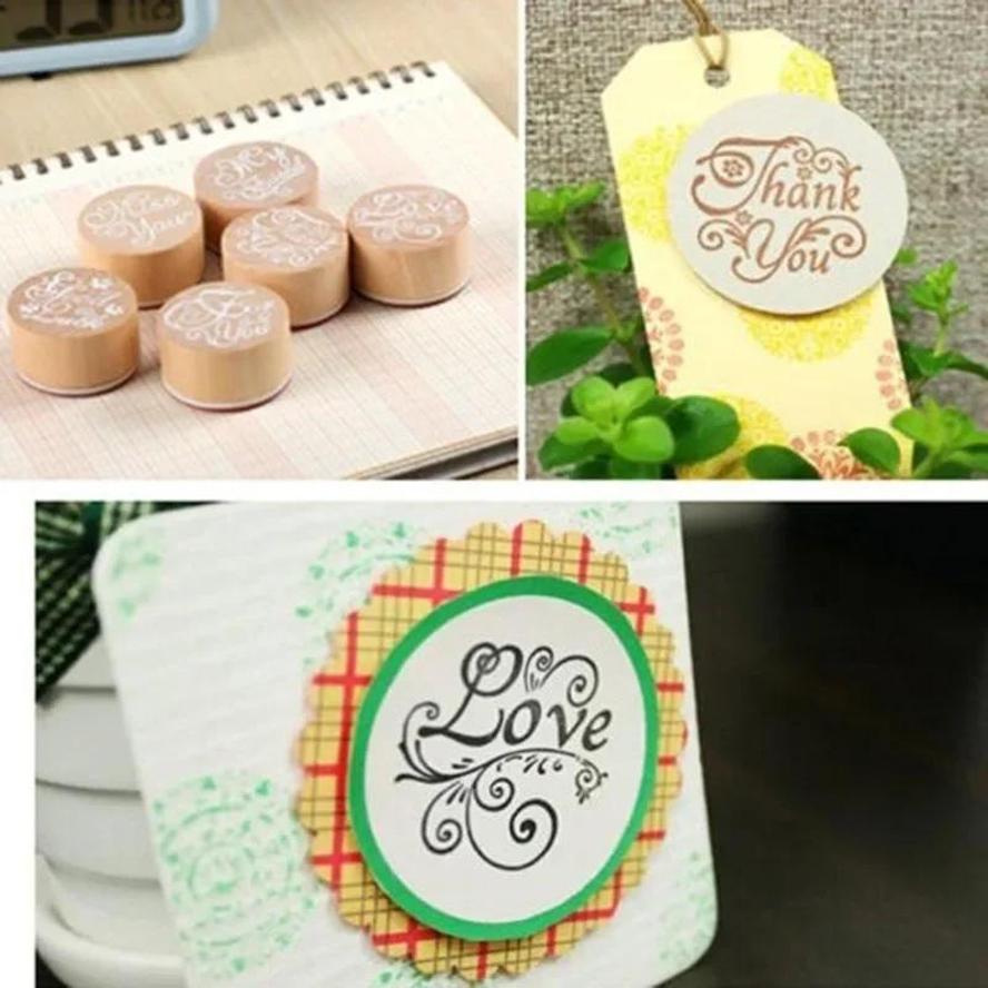 1 Stück Kreativer Retro Runder Holzstempel Beliebter Handschrift Wunsch Sentiment Holz Gummi Runder Stempel Floral Wort Wählen