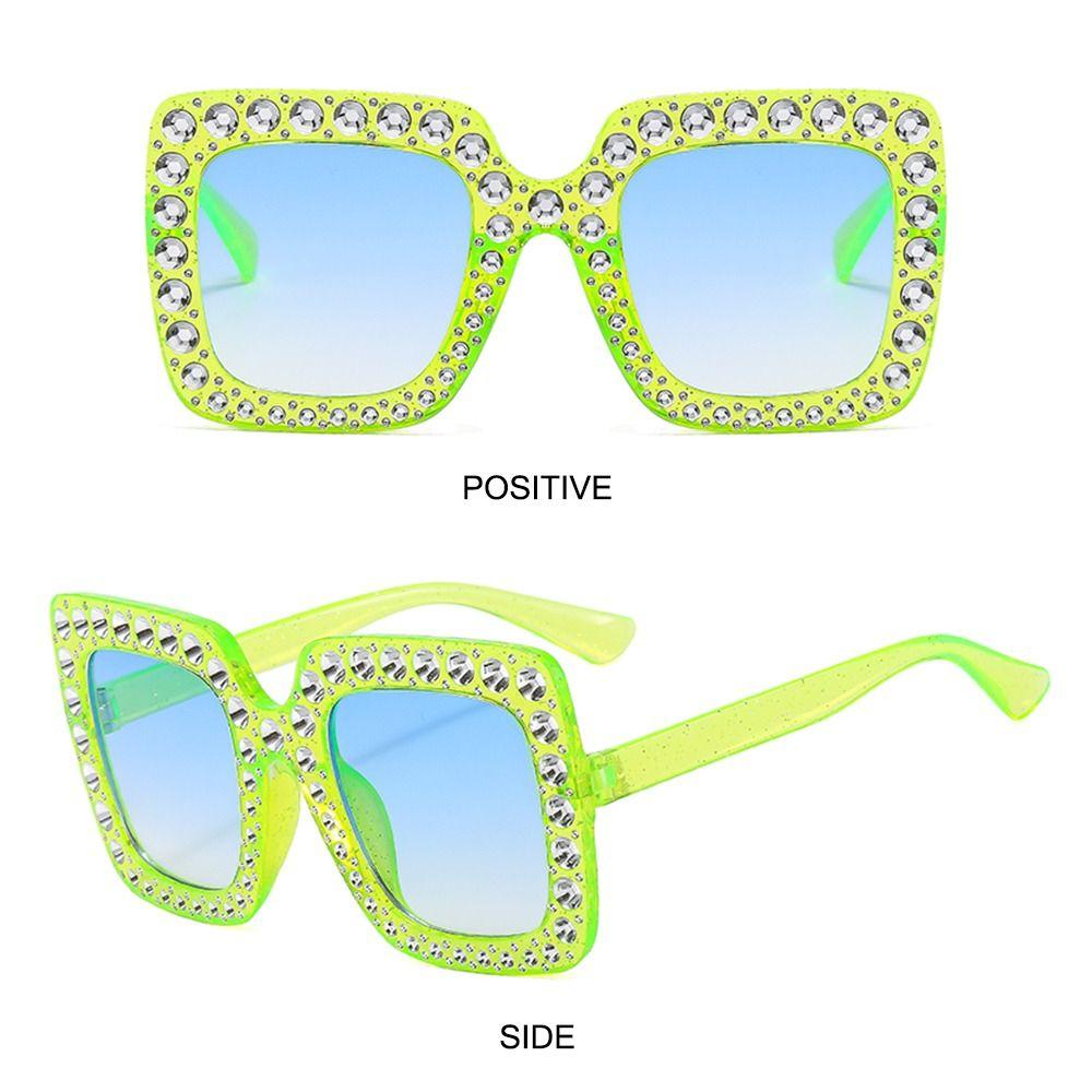 Retro Square Crystal Oversized Sunglasses Big Frame UV400 Protection Shades Sparkling Diamond Sun Glasses Women