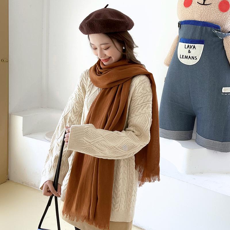 Sweet Solid Color Scarf Women's 2025 New Fashion Warm Medium and Long Decorative Wear Scarf Shawl