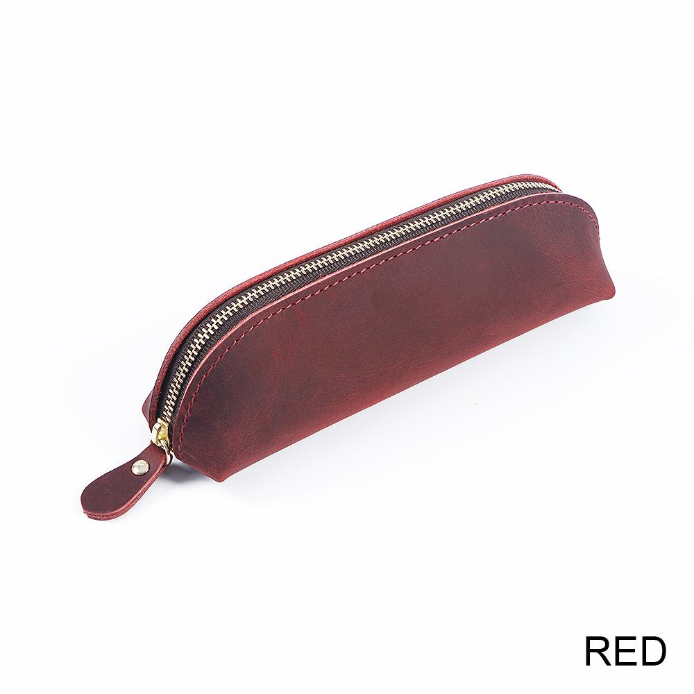 Vintage Reißverschluss Leder Federmäppchen Perfekte Größe Aufbewahrung für Männer & Frauen Schreibwaren & Make-up-Utensilien