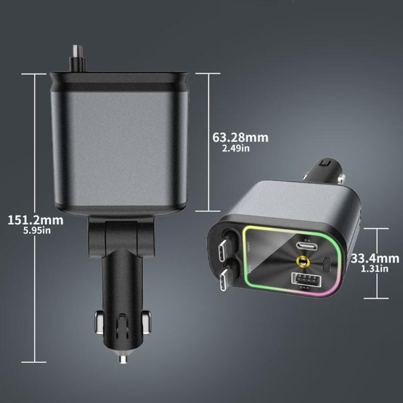 4 in 1 Double USB C & USB A Car Charger with Star Projector Light and Cable 180 Degree Adjustable Car Charging Adapter