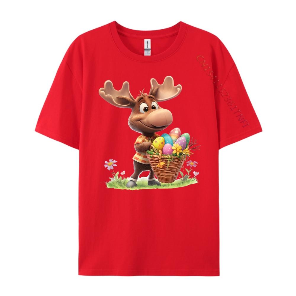 

Cute Moose Carrying Easter Basket With Eggs Flowers Vintage T Shirts Christmas Shirt Mens Clothing Clothes Tshirt Party S