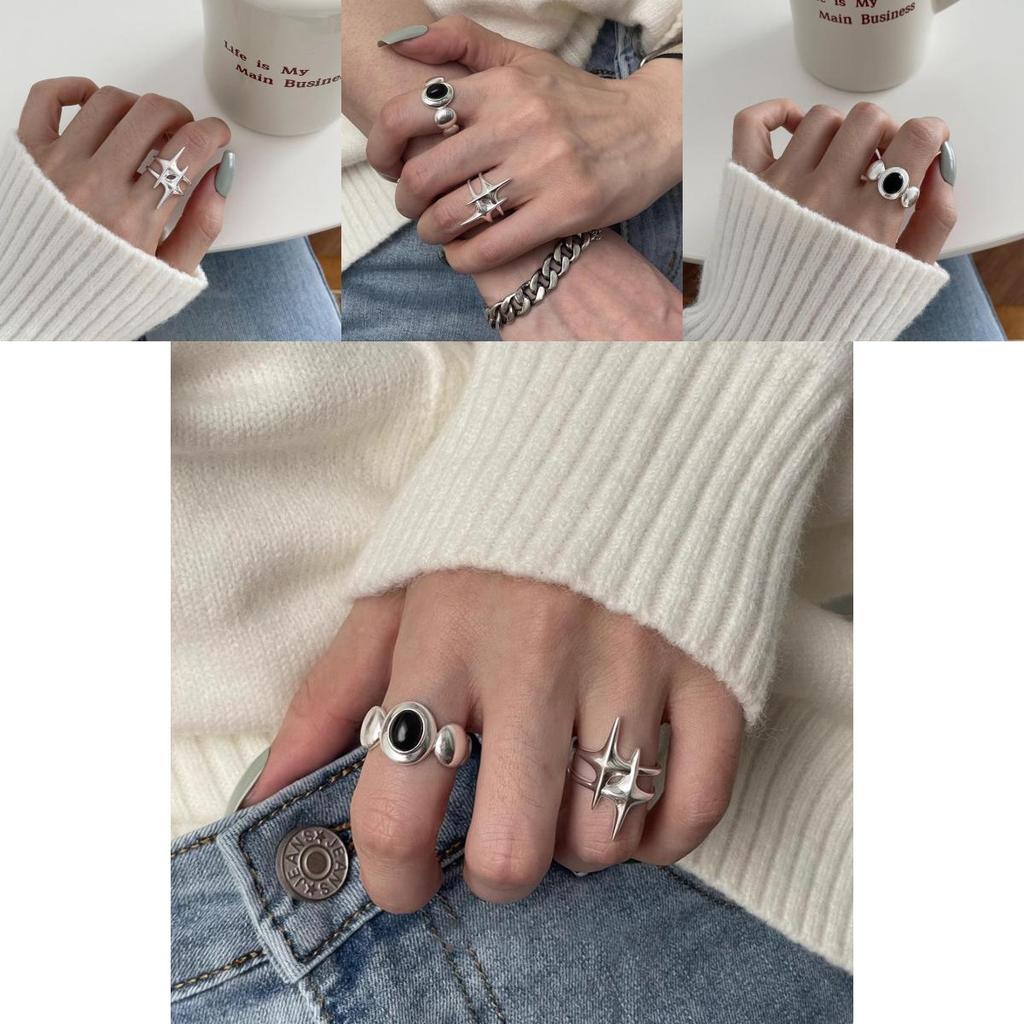 Copper Unique Fashion Ring Featuring Contemporary Open Design And Black Onyx Stone
