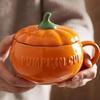 Ceramic Pumpkin Shape Mug With Lid Coffee Cup Halloween Dinnerware Perfect For Autumn Drink Decoration