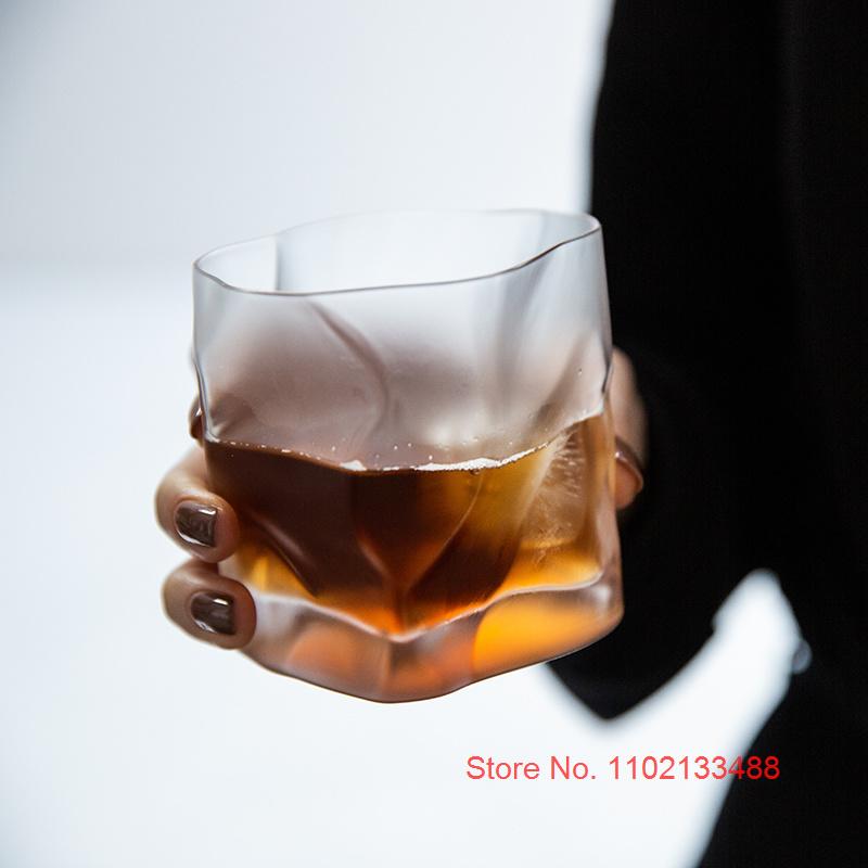 Irregular Whiskey Crystal Cup Japanese Art Glassware Wine Tasting Glasses Crumpled Whisky Tumbler Rock Cognac Snifter Beer Mug