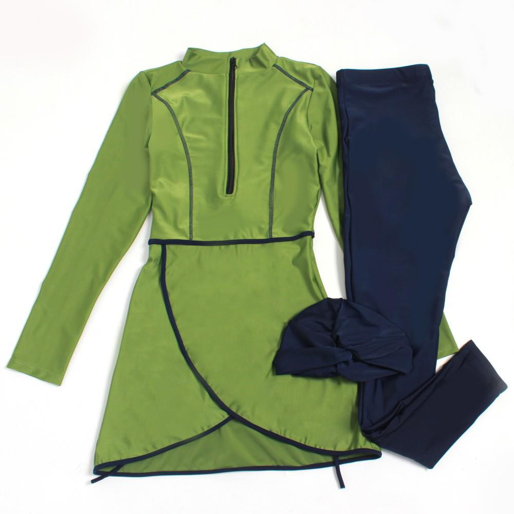 Übergröße Muslimische Damen Sonnenschutz Dreiteiliges Badeanzug-Set mit Langen Ärmeln und Hose