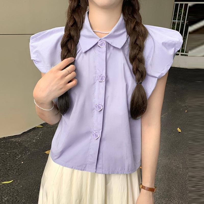 

VONDA Womens Summer Shirt Collar Short Sleeve Floral Blouses 4XL светло-фиолетовый