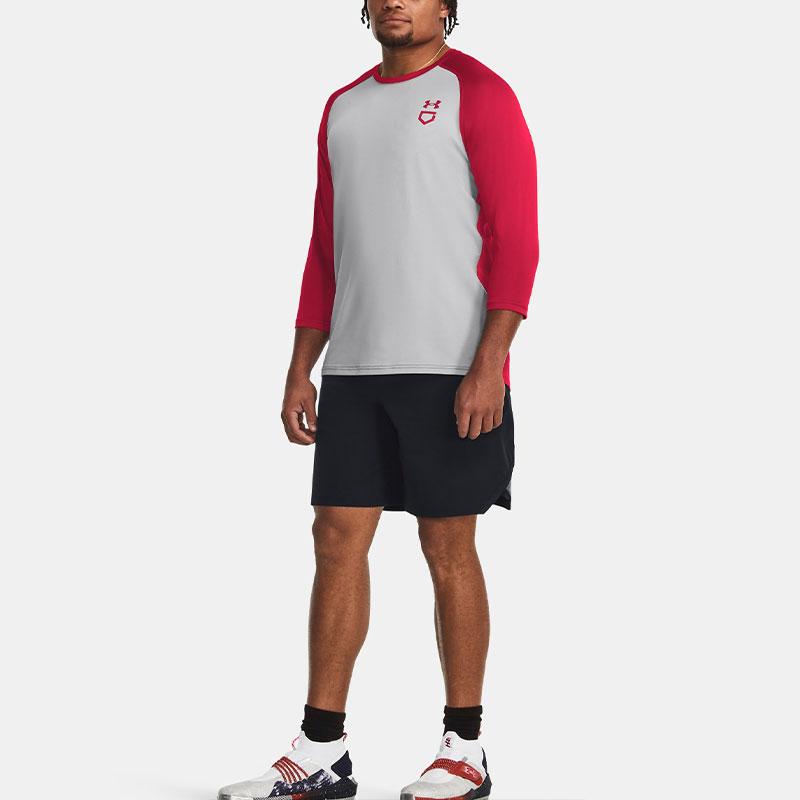 Under Armour Utility Color Block Breathable Sweat-Wicking Three-Quarter Sleeve T-Shirt Men tops Gray Red 1379950-013