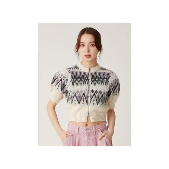 LILY BROWN Nordic zip knit tops (WHT)