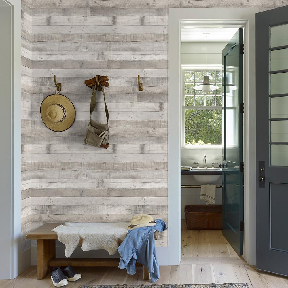 Retro Faux Wood Plank Paper Peel And Stick Wallpaper Self-adhesive Light Grey Wood Grain Wallpaper Roll For Old House Renovation