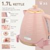 3000W 1.7L Kettle & 4 Slice Toaster, Kettle and Toaster Set with 7 Browning Controls and Crumb Tray, Light Pink