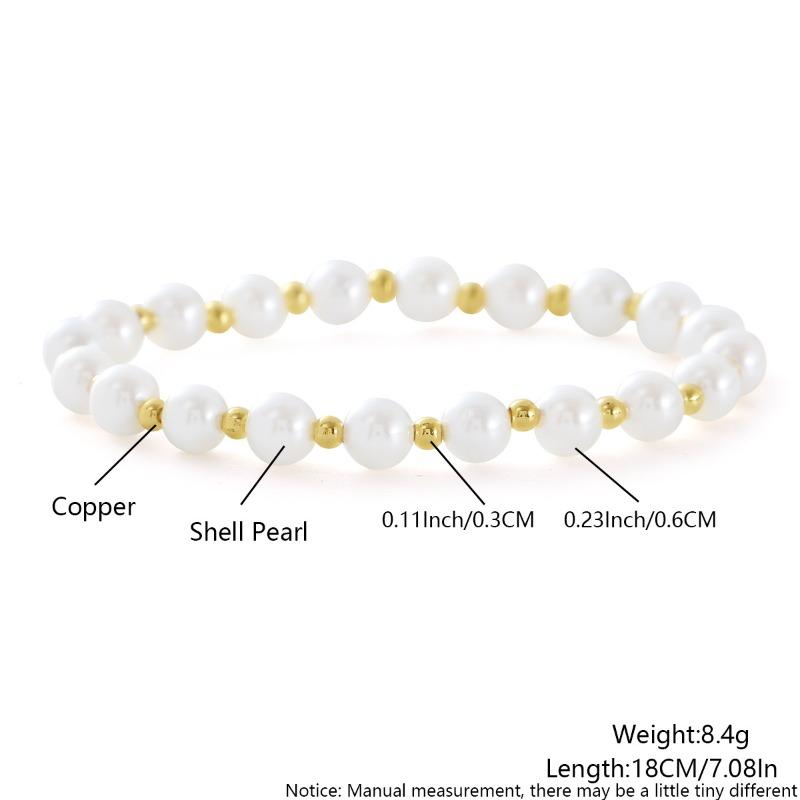 Meier 18k Copper Plated Beaded Elastic Bracelet Imitation Pearl Multi-layered Beaded Bracelet Easiest for Match