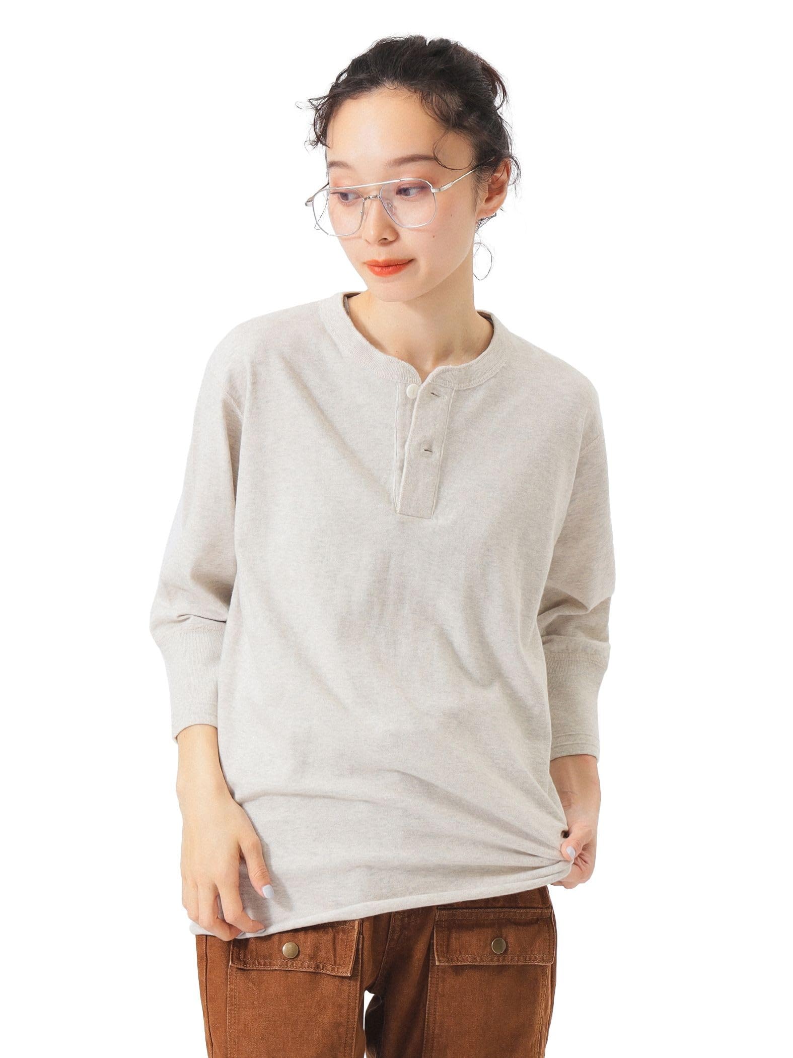 

Beams Boy L/S TEE [Special Order] Healthknit BB Henley Neck T-Shirt, 3/4 Sleeves, Women s, Oatmeal, One Size