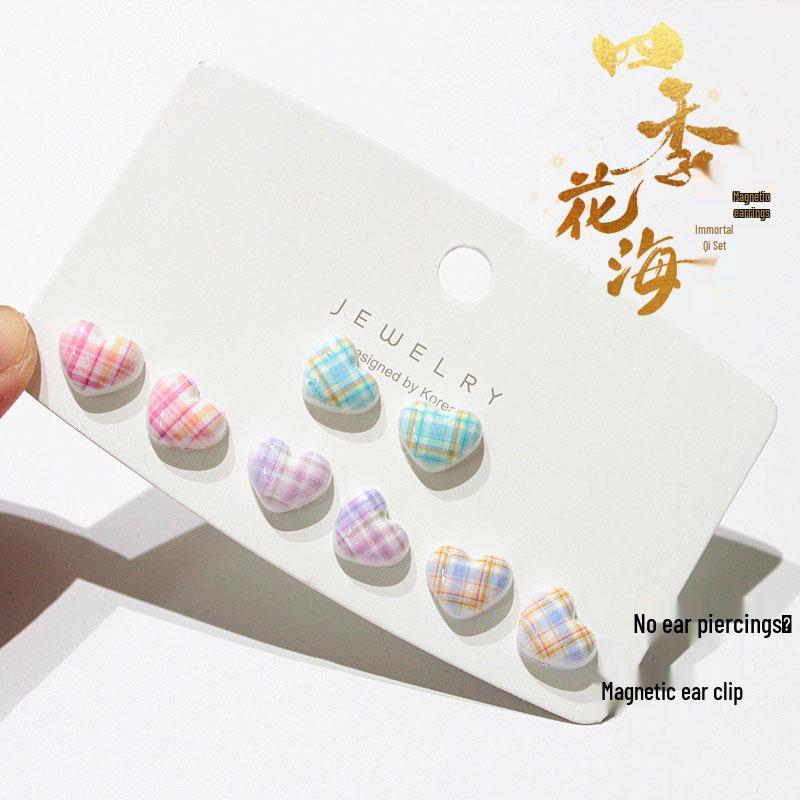 Cherry Blossom Pink Camellia Stud Earrings - Cute & Sweet Set with Magnetic Clips, Fresh Style.