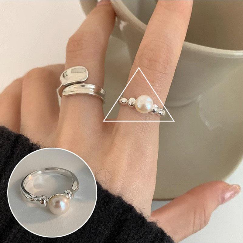 Prsten ve stylu korejském S925 postříbřený s nepravidelným listem - Dámská vintage móda, Jednoduchý zakřivený okraj Srdce Geometrický Otevřený design pro ukazováček.