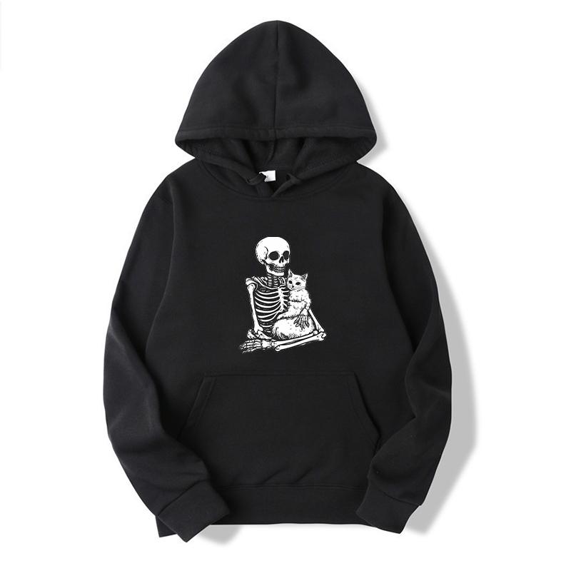 Men's Skeleton Print Hooded Hoodie Graphic Sweatshirt with Drawstring Long Sleeve Streetwear Pullover Sportswear Top Moto