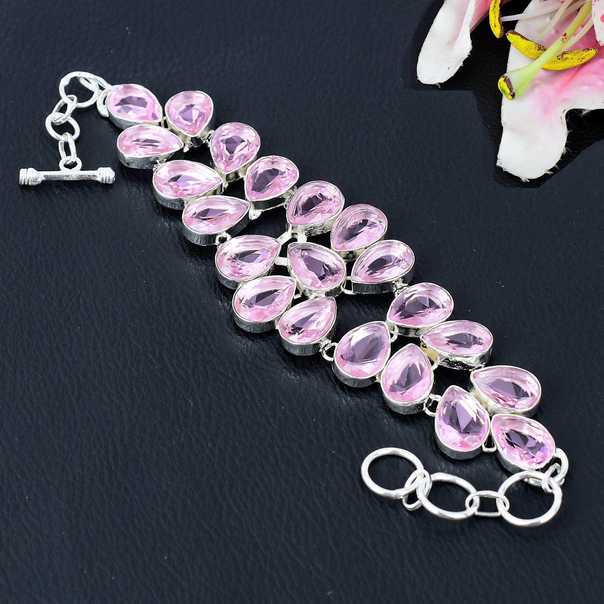 

Pink Kunzite Gemstone Handmade 925 Sterling Silver Bracelet 7-8 KG-382
