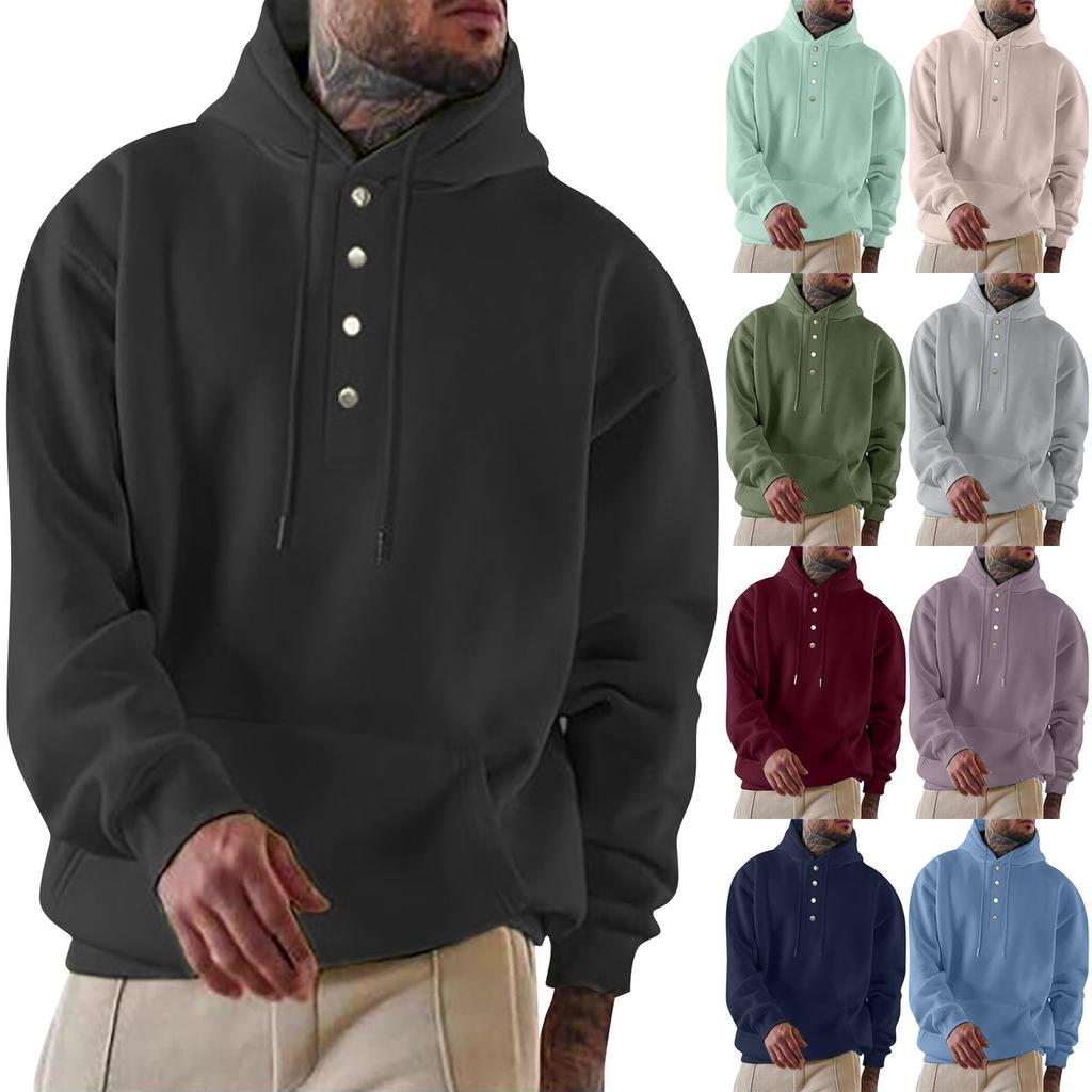 Men's Solid-color Pocket Button Long-sleeved Daily Casual Sweatshirt