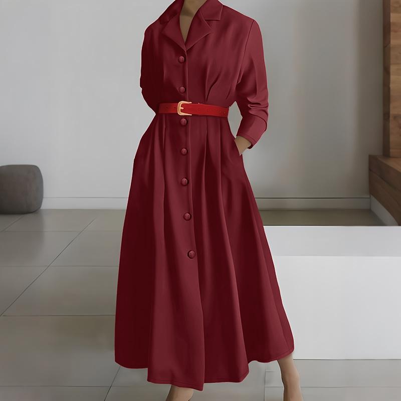 

ZANZEA Women Casual Turn Down Collar Solid Color Long Sleeve Loose Shirt Dress 2XL вино красного