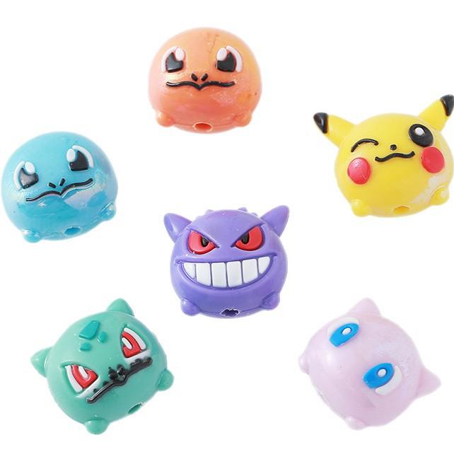 12Pcs Pokémon Bead Diy Mobile Phone Strap Keychain Refrigerator Magnet Resin Pocket Small Doll Student Party Gift
