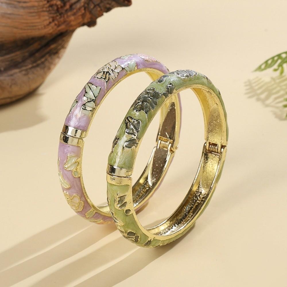 Traditional Vintage Cloisonne Bangle Enamel Floral Women's Hand Bracelet Flower Leaf Bangle Ladies