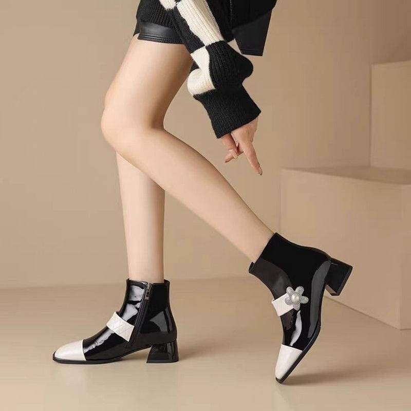 

Fashion FHC Mixed Colors Ankle Boots,Women s Short Botas,Autumn/Winter Shoes Booties,Square Toe,Pearls,Side Zip,Black,White,Dropship 35 чёрный