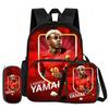 Learn, Travel Football Star School Bag L-Lamin Yamal 3 Pcs Set with Front Pocket Backpack Lunch Bag, Pencil Case, Sport Rucksack