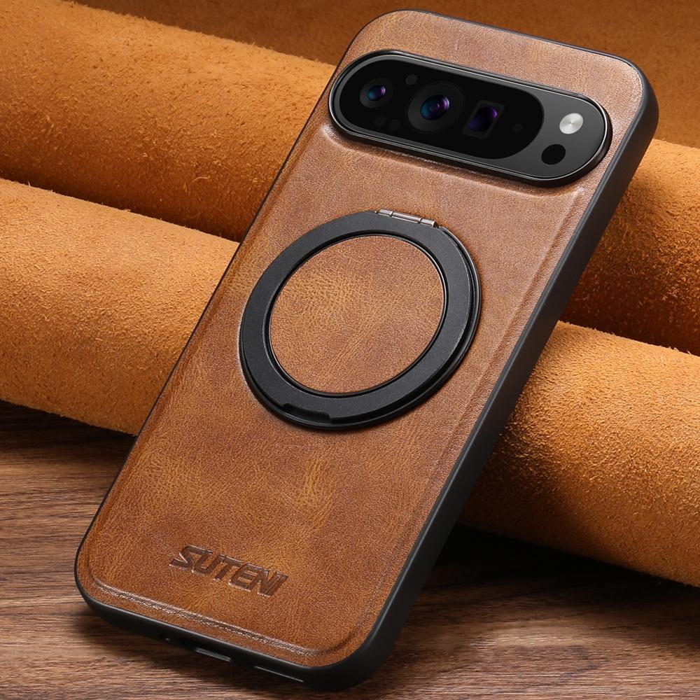 Magnetic Oil Wax Leather Case 360° Rotating Ring Bracket Phone Case Magsafe Phone Cover for Google Pixel 9XL 8Pro 7A 6A 7 8 6 For Google Pixel 9 Pro XL коричневый