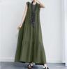 2024 Summer Literary Women's Cotton Linen Casual Round Neck Swing Dress