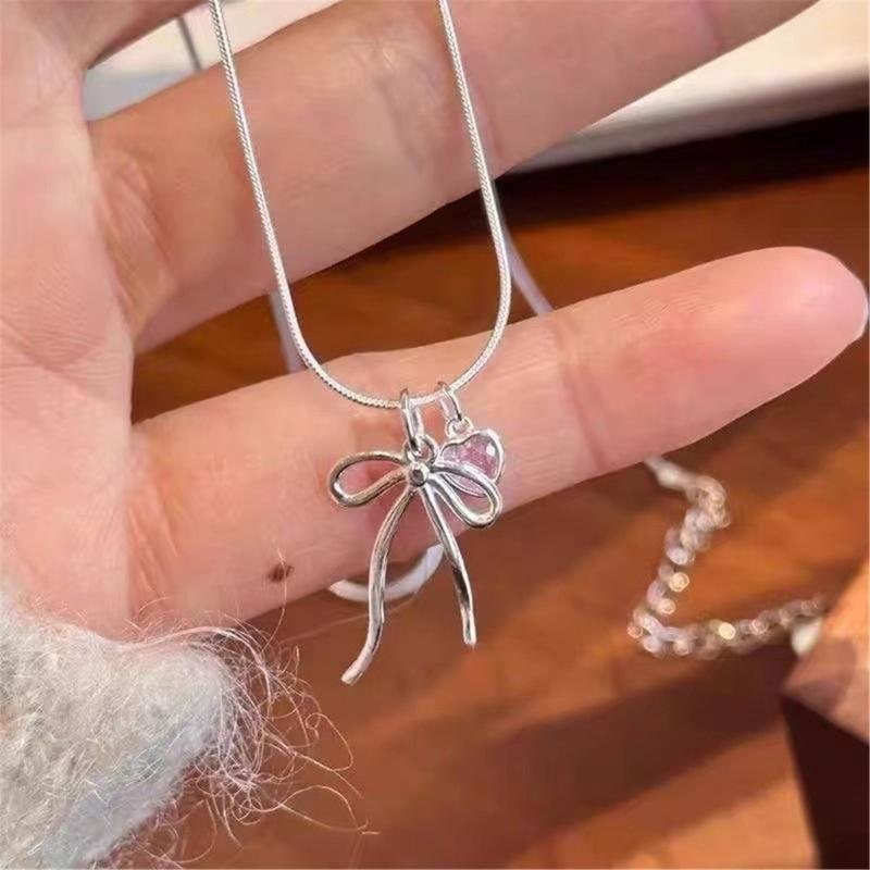 Romance Love Heart and Bowknot Pendant Necklace Special Gifts for Trendy Women Seek Unique Styles and Individuality
