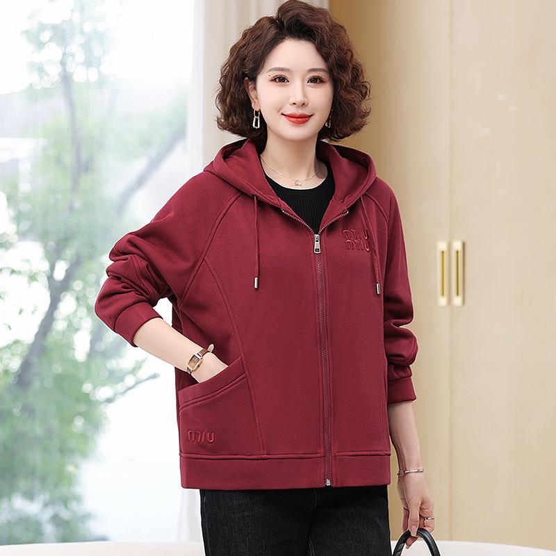 

Мамина куртка с капюшоном большого размера: Похудение, Свободный крой для женщин среднего и пожилого возраста 3XL (155-175 jin) вино красного