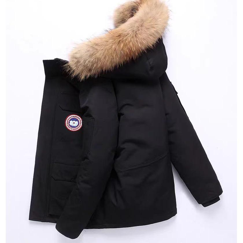 Unisex zimowa kurtka Parker z gęsiego puchu, średniej długości, z dużym futrzanym kołnierzem, na ekstremalne mrozy