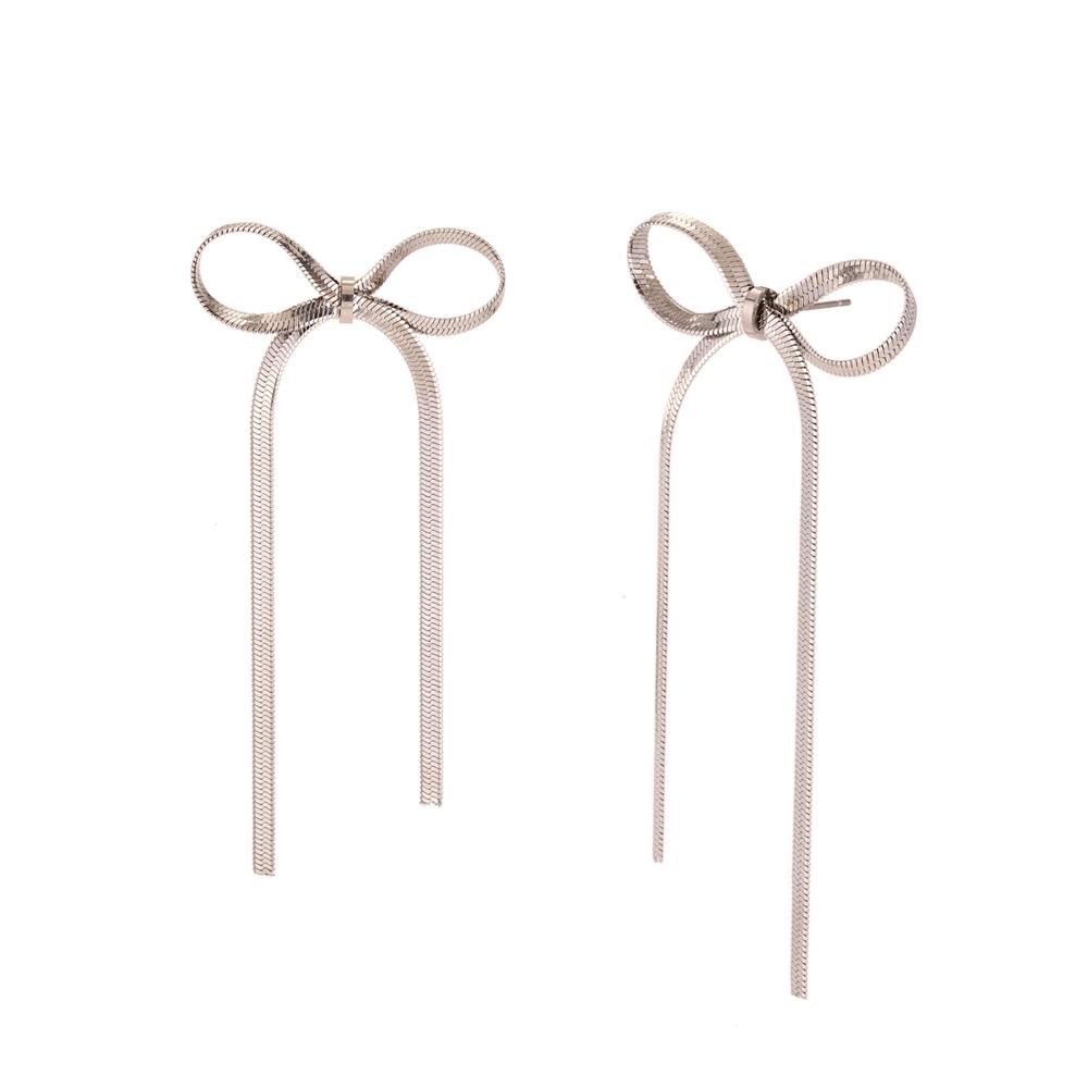 

MamacitaSlay Elegant Lovely Blade Chain Bow Gold Silver Color Earrings 2024 Trend Waterproof Stainless Steel Jewelry Lady Gift серебряный