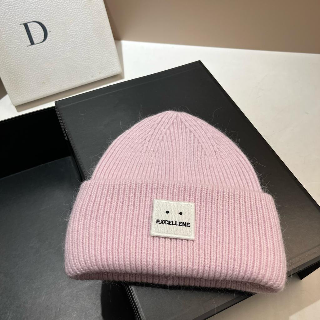 Square Expression Rabbit Fur Knitted Hat Fashionable Winter Warm Hat Couple's Ear Protection Woolen Hat