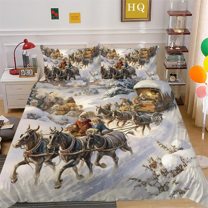 Christmas Snow Scene 3D Printed Polyester Pillowcase Quilt Cover Two Or Three Piece Set
