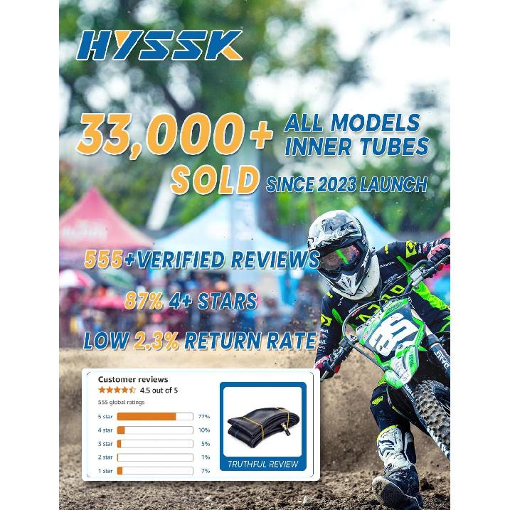 Premium Hyssk 2.75/3.00-12" Motorcycle Inner Tube For 80/100-12 SSR Dirt Pit Bike Rear Tire